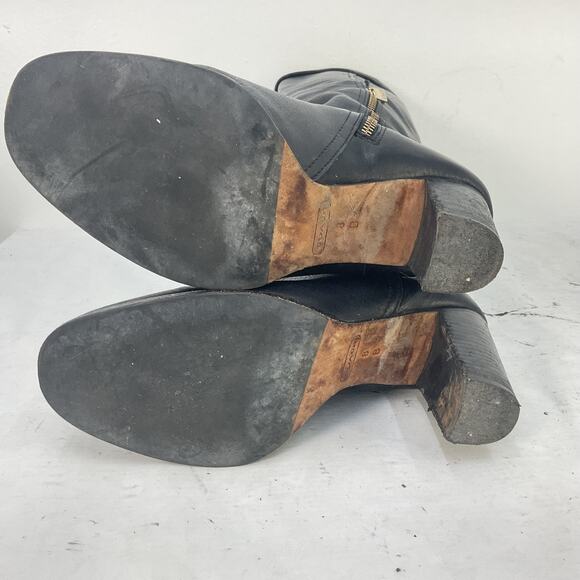 Coach Womens Black Knee High Pull On Side Zip Leather Riding Biker Boots Size 8B - Picture 4 of 7